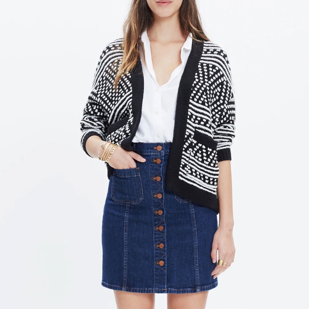 Madewell Saunter Black and White Cardigan Sweater xxs